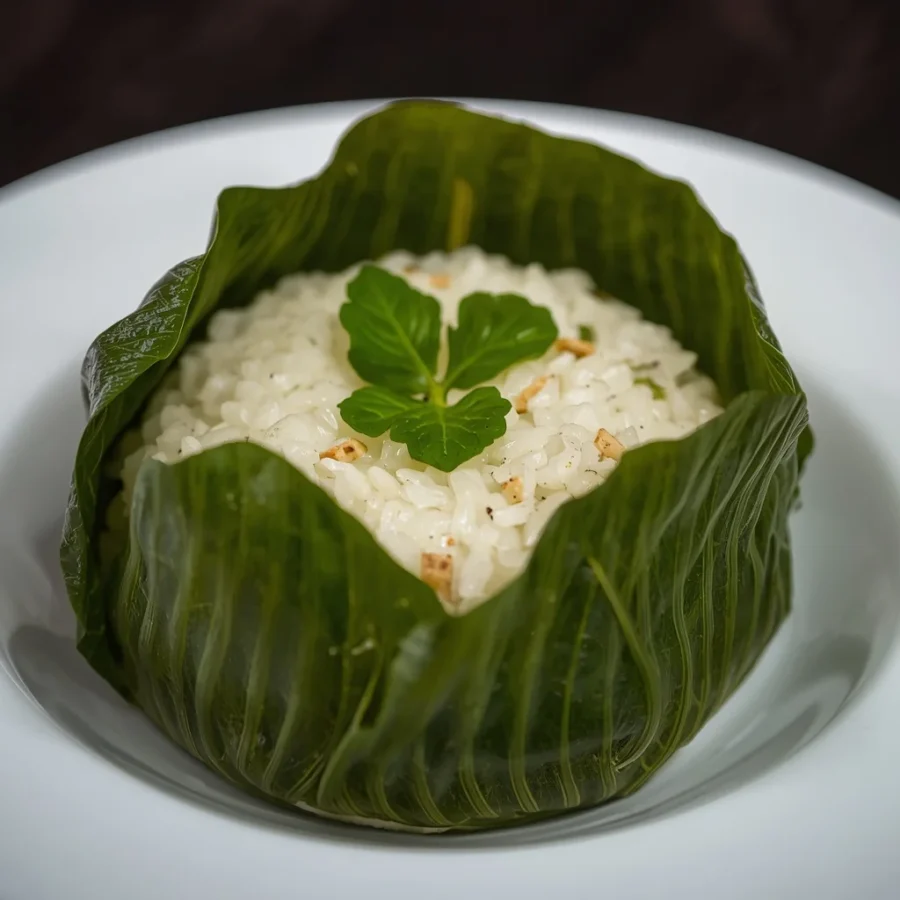 Cabbage Leaf Wrapped Coconut Rice Pudding