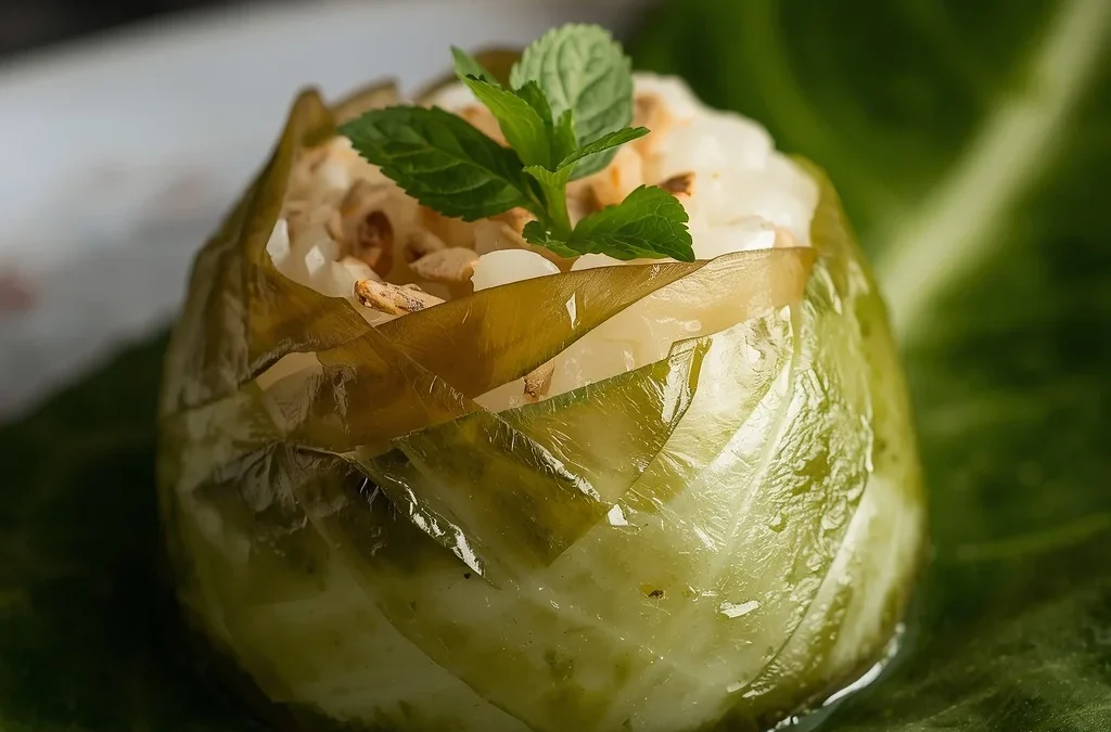 Cabbage Leaf Wrapped Coconut Rice Pudding