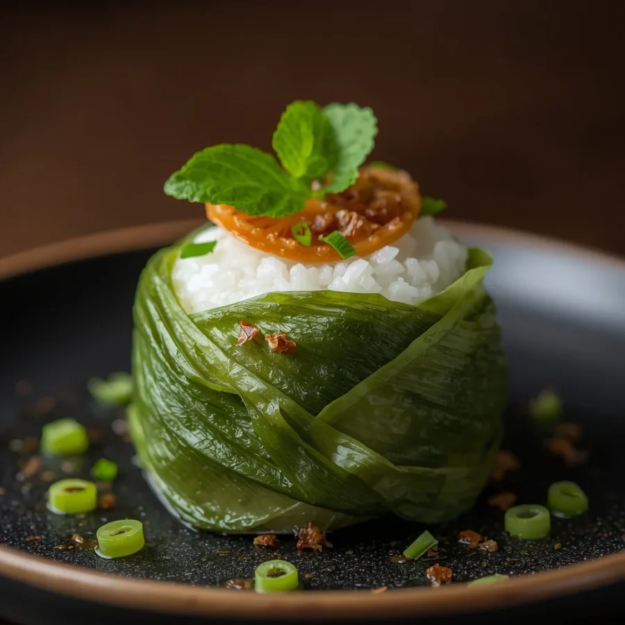 Cabbage Leaf Wrapped Coconut Rice Pudding