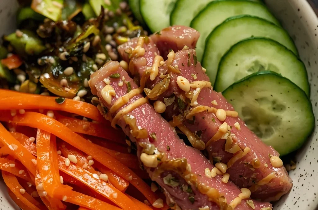 Canned Tuna Poke Bowl Salad with Sesame Cucumber