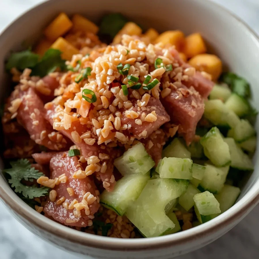 Canned Tuna Poke Bowl Salad with Sesame Cucumber