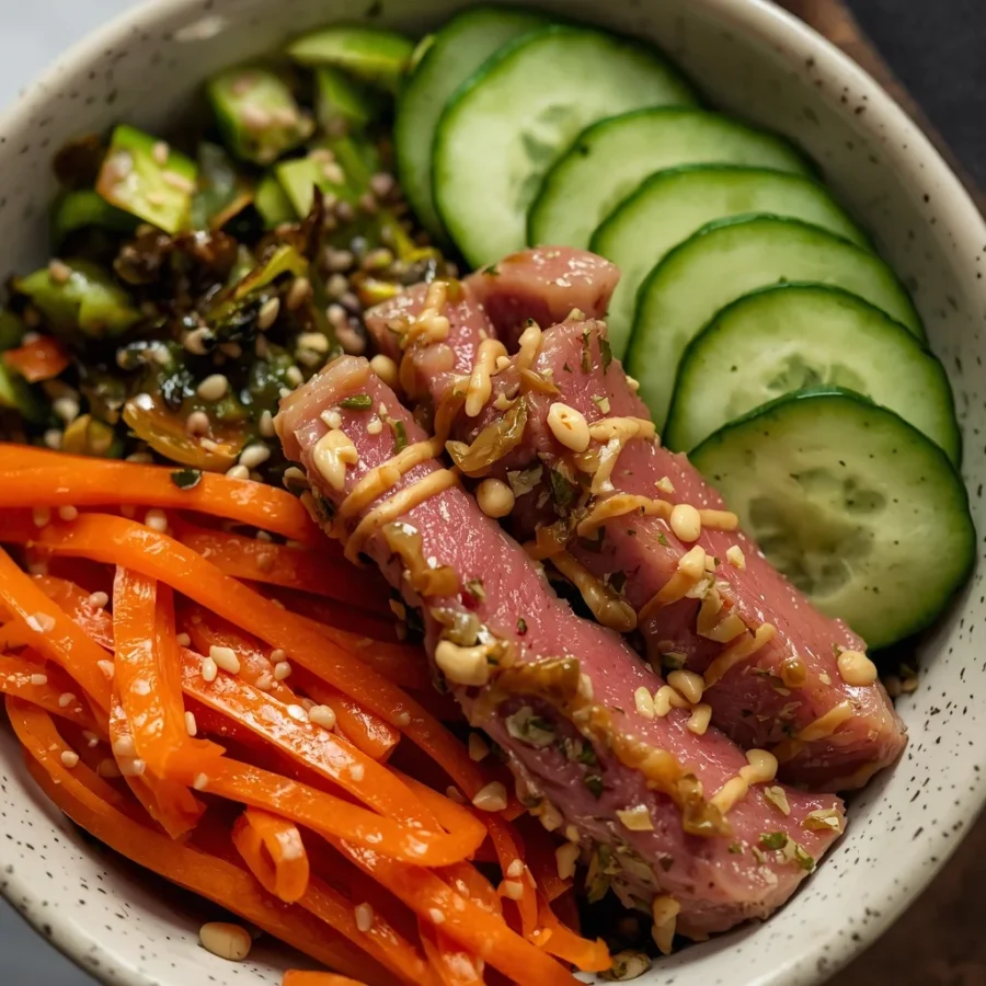Canned Tuna Poke Bowl Salad with Sesame Cucumber