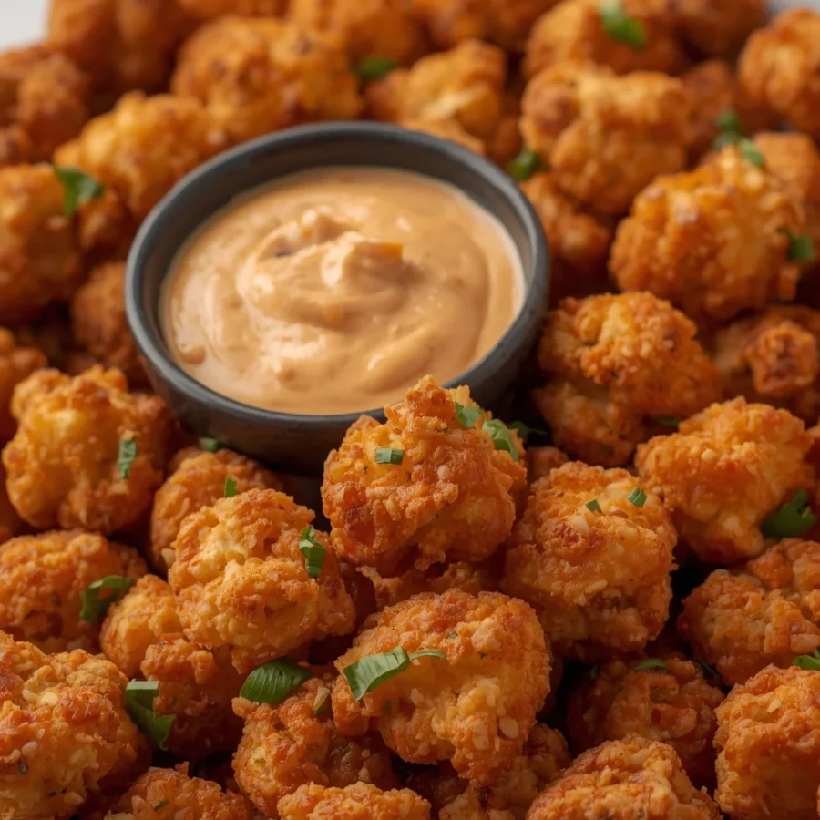 Crunchy Chicken Popcorn Bites with Sriracha Mayo