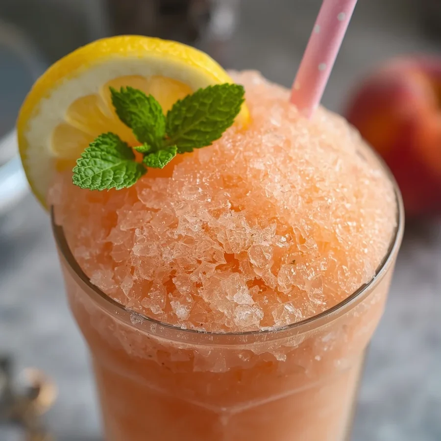 Frozen Peach Mint Lemonade Slushie