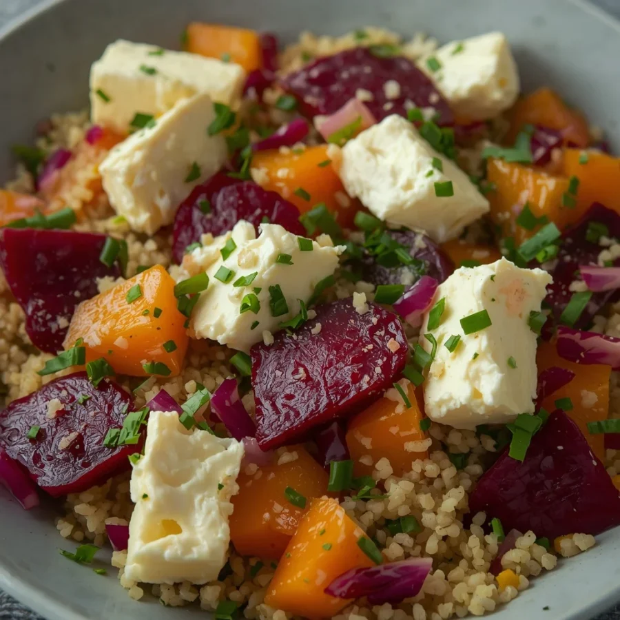 Golden Beet & Goat Cheese Couscous Salad