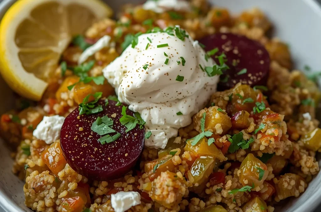 Golden Beet & Goat Cheese Couscous Salad