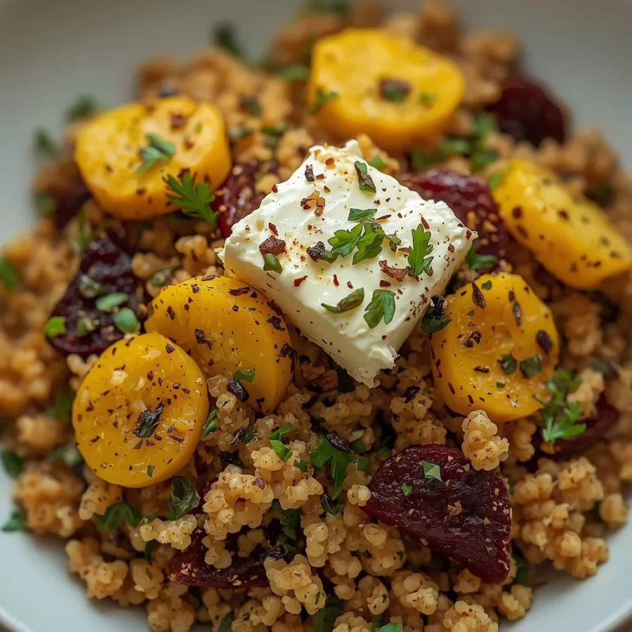 Golden Beet & Goat Cheese Couscous Salad