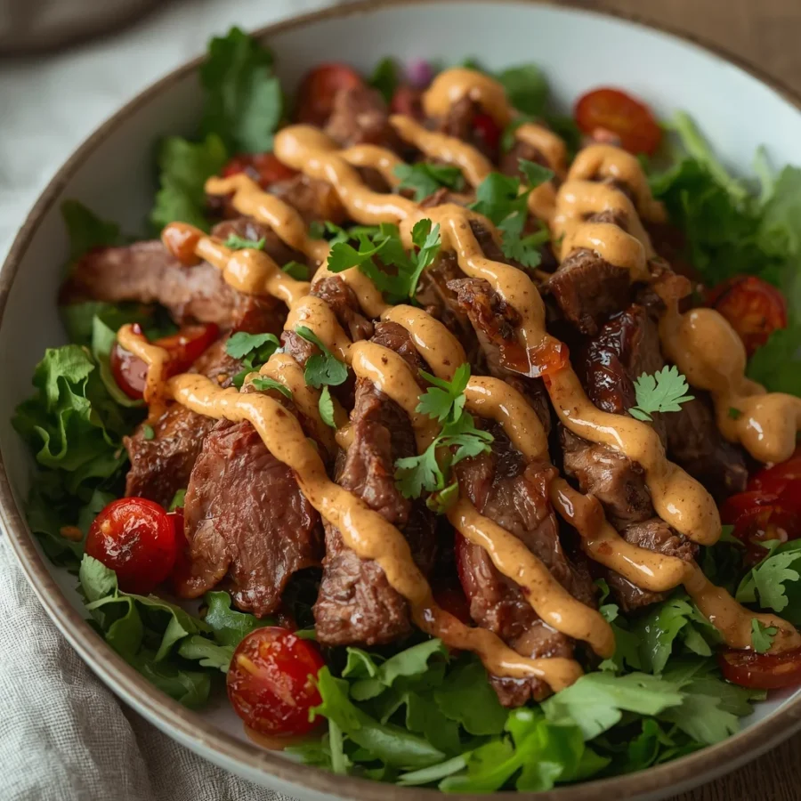 Grilled Halal Lamb Suya Salad with Creamy Peanut Drizzle