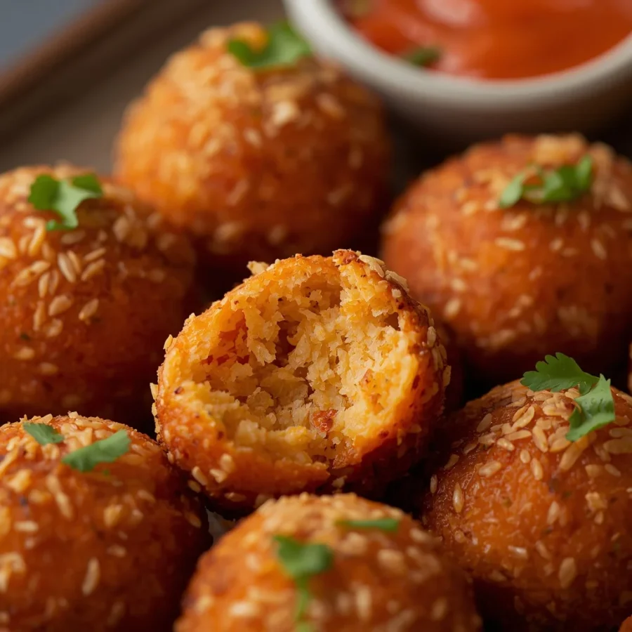 Halal Jollof Rice Arancini with Spicy Tomato Dip