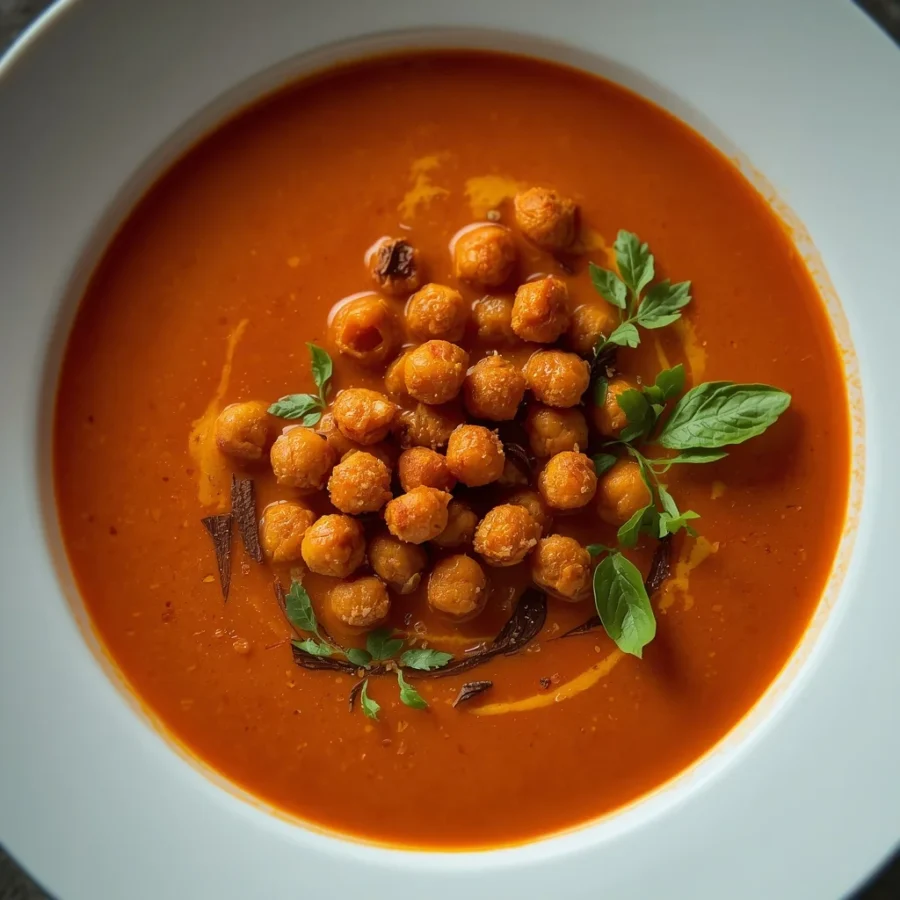 Harissa Tomato Soup with Crispy Chickpeas