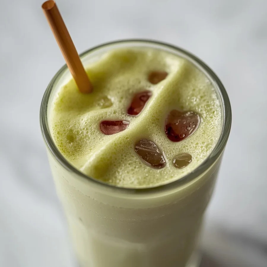 Iced Strawberry Matcha Latte with Oat Milk Foam
