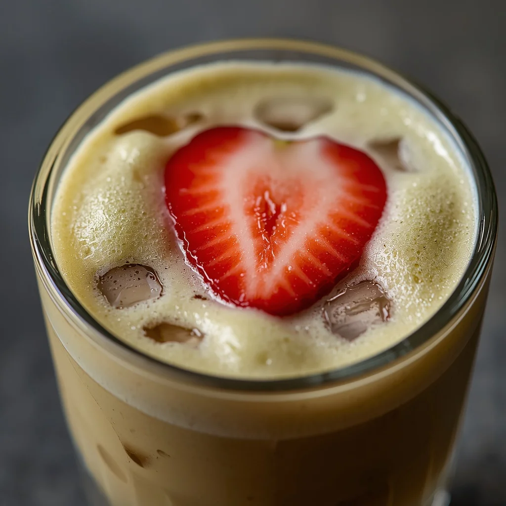 Iced Strawberry Matcha Latte with Oat Milk Foam