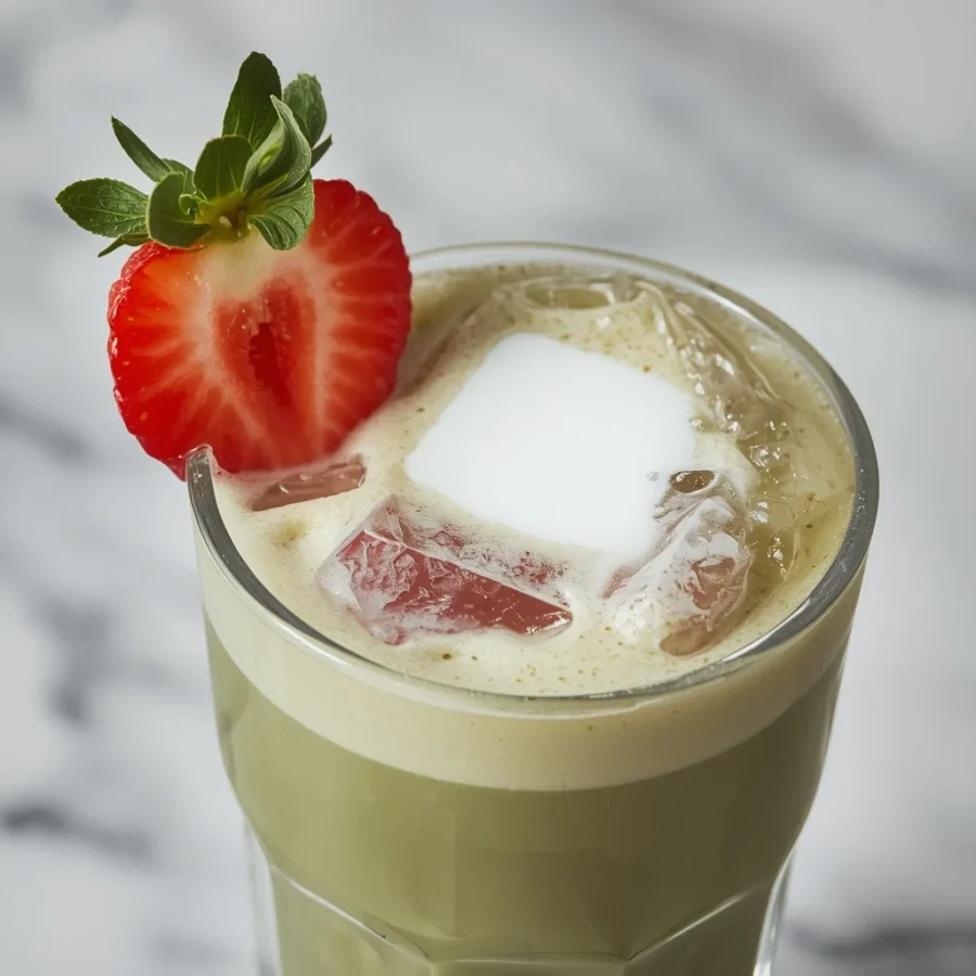 Iced Strawberry Matcha Latte with Oat Milk Foam