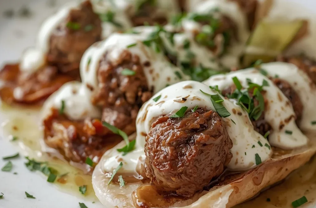 Lamb Arayes with Tahini Yogurt Sauce