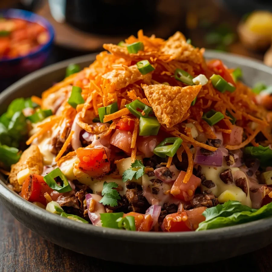 Loaded Taco Salad with Crunchy Doritos Topping