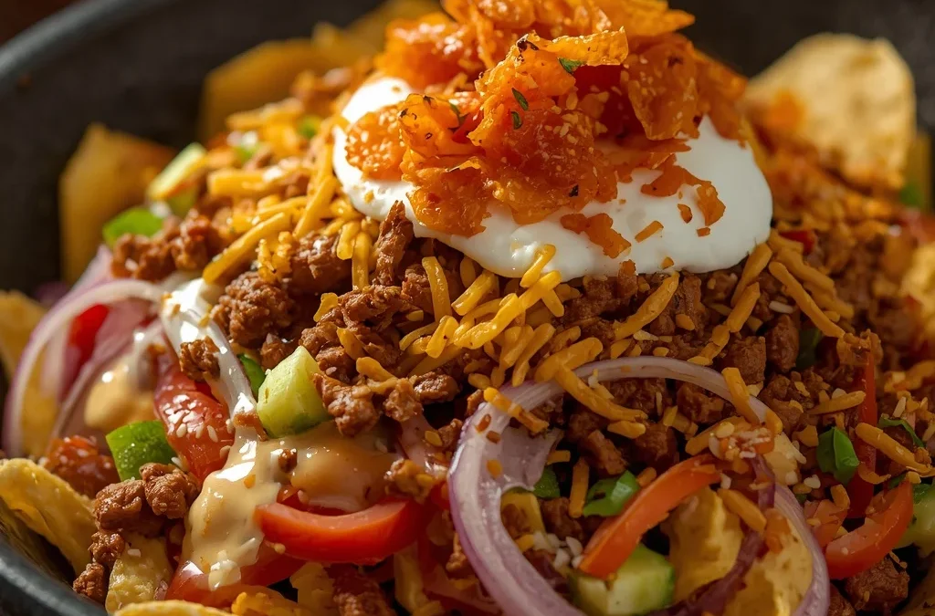 Loaded Taco Salad with Crunchy Doritos Topping