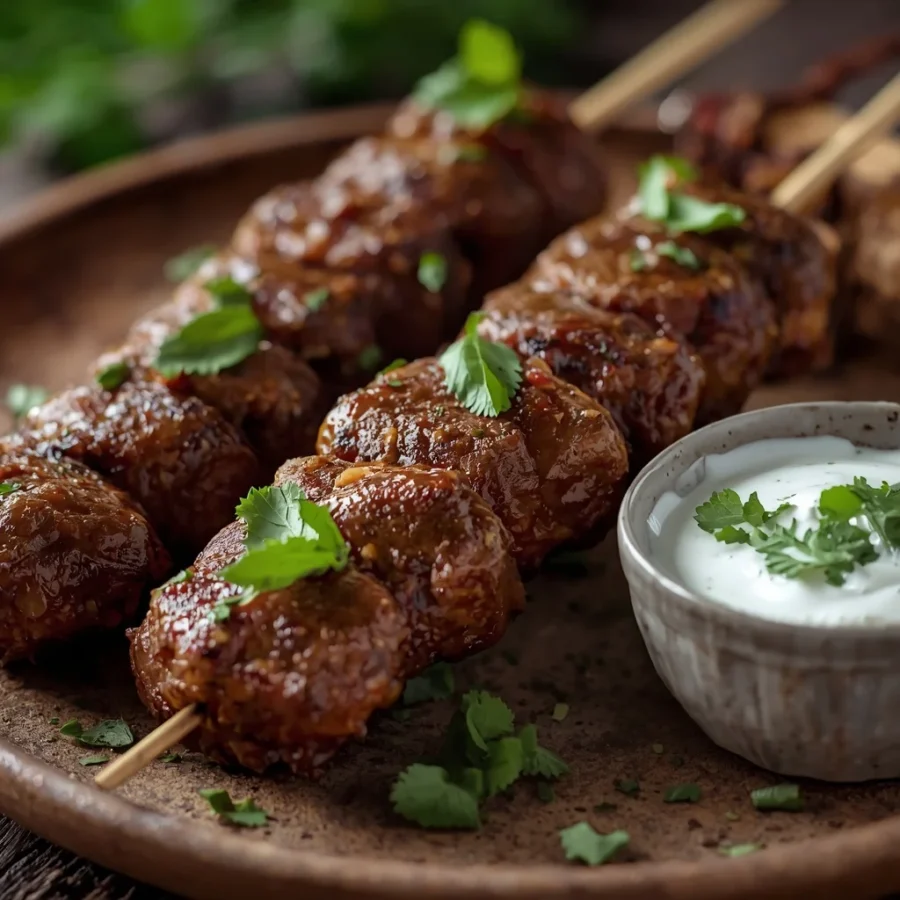 Middle Eastern Kafta Skewers with Mint Yogurt