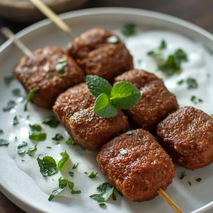 Middle Eastern Kafta Skewers with Mint Yogurt