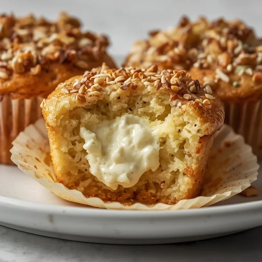 Savory Everything Bagel & Cream Cheese Stuffed Muffins