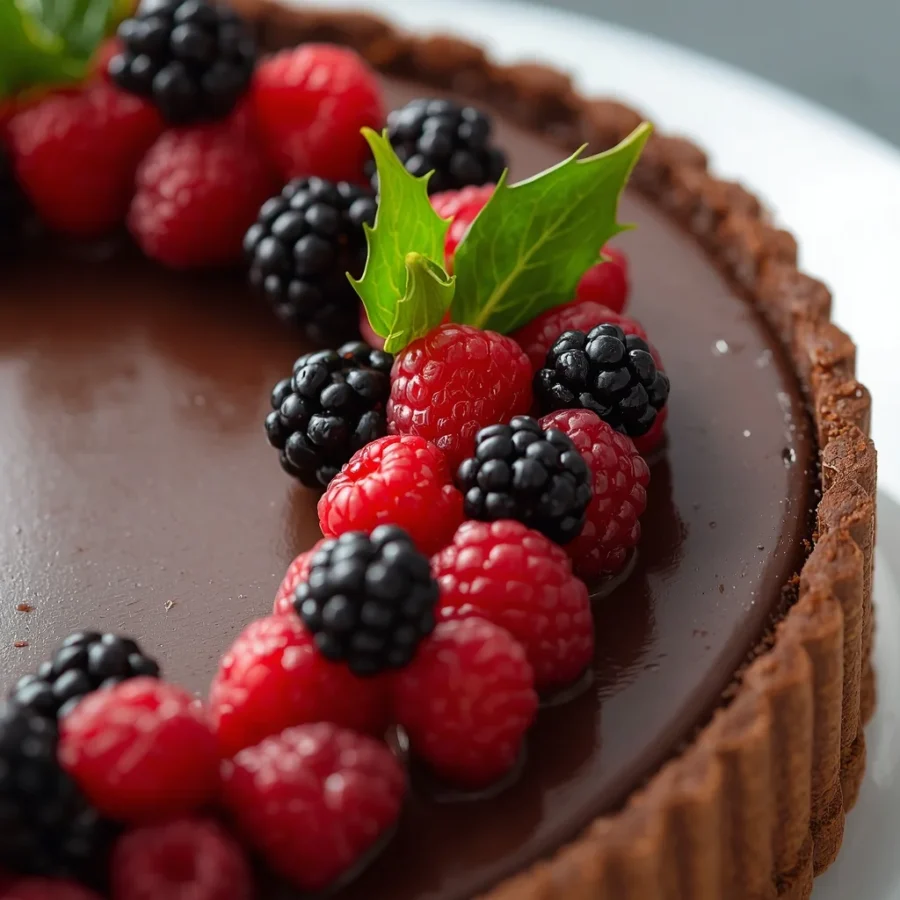Chocolate Ganache Tart with Holly Berries