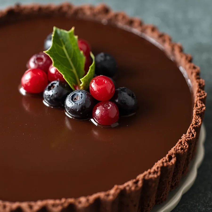 Chocolate Ganache Tart with Holly Berries