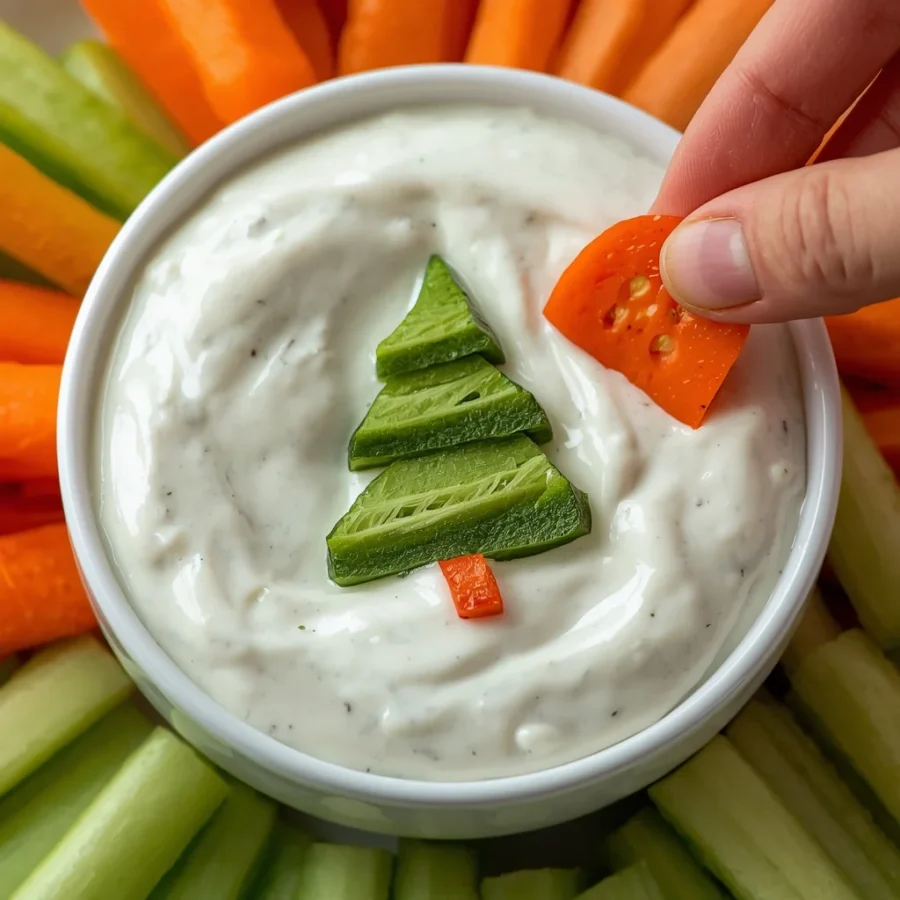 Creamy Dill Dip with Veggie Christmas Tree