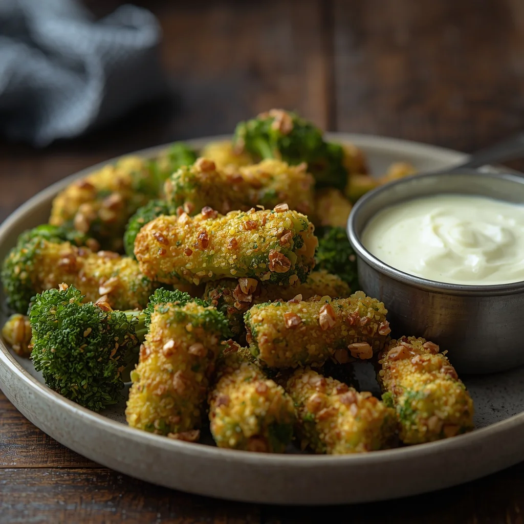 Crispy Baked Broccoli Totes with Garlic Dip