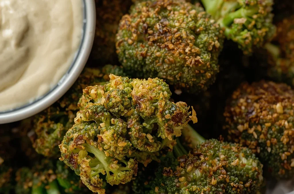 Crispy Baked Broccoli Totes with Garlic Dip