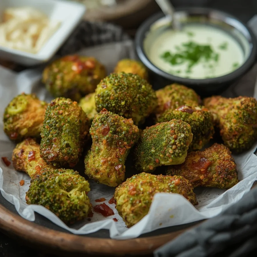 Crispy Baked Broccoli Totes with Garlic Dip