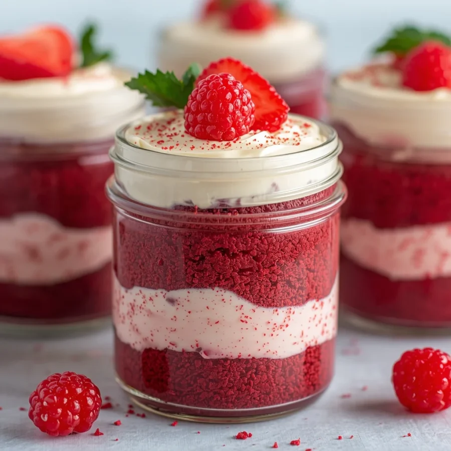 Red Velvet Christmas Cheesecakes in a Jar