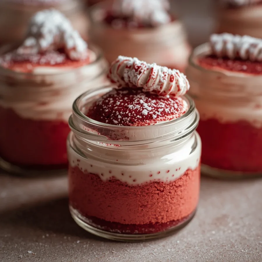 Red Velvet Christmas Cheesecakes in a Jar