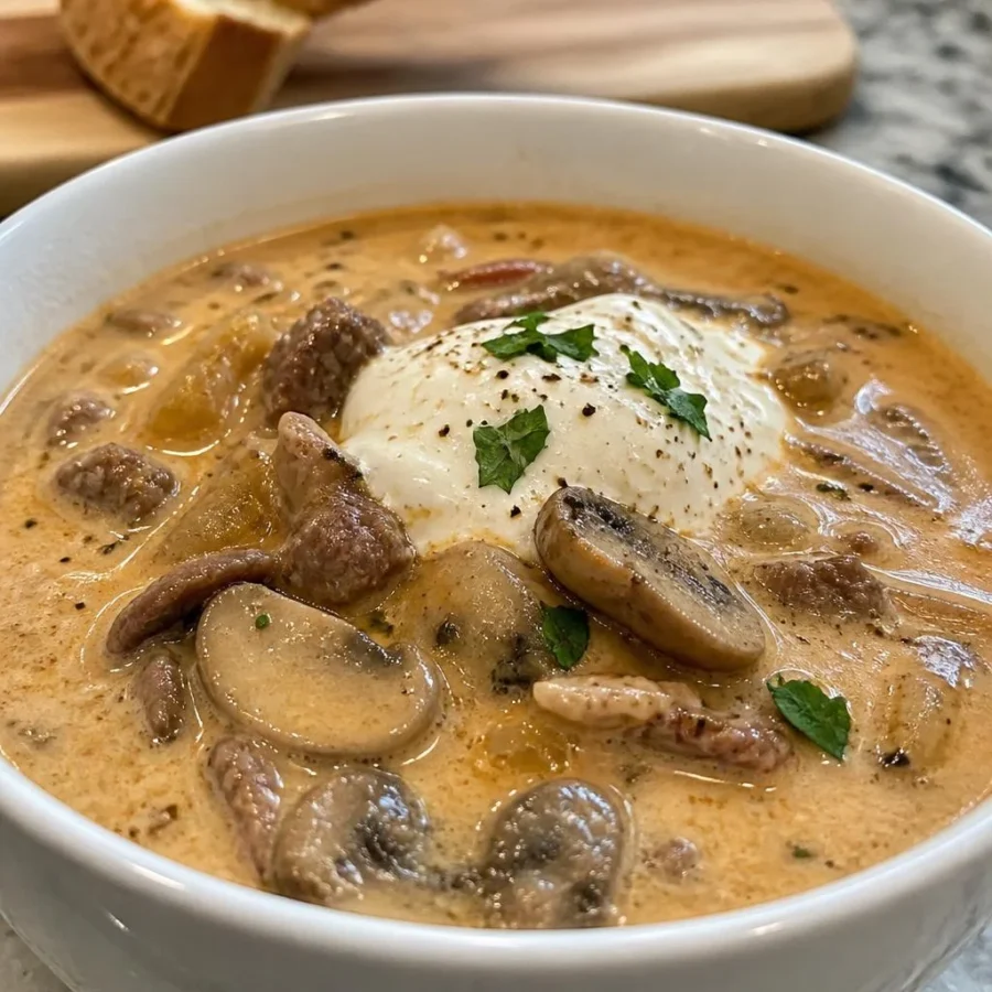 Slow Cooker Beef Stroganoff Soup