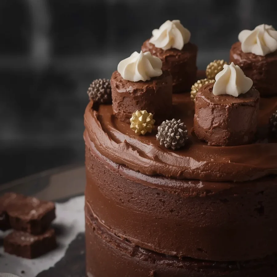 Triple Chocolate Holiday Fudge Cake